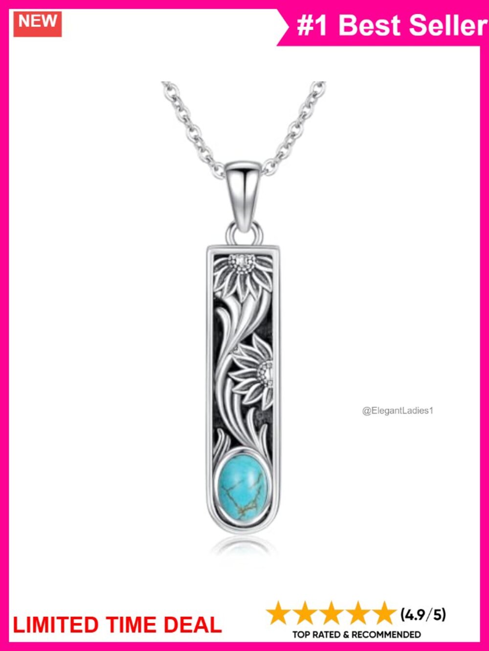 925 Sterling Silver Turquoise Bar Necklace 18in